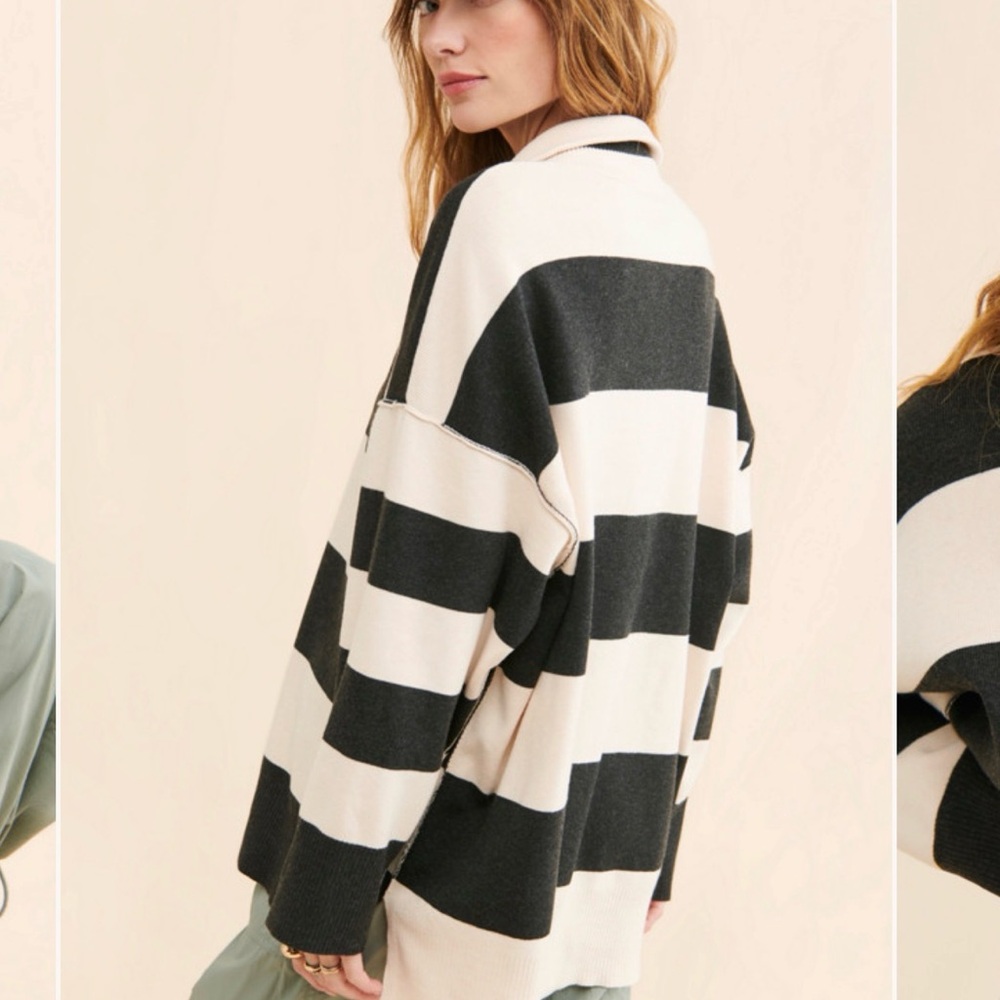 Coastal Stripe Pullover | Free People | Black & Ivory Stripe | Size Small - Picture 4 of 5